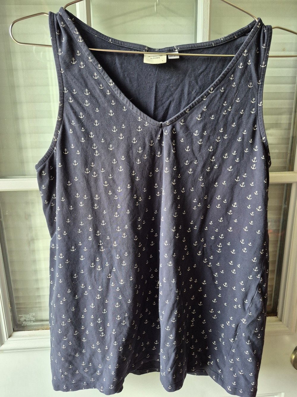 Navy Anchor Print Sleeveless V-Neck Tank Top